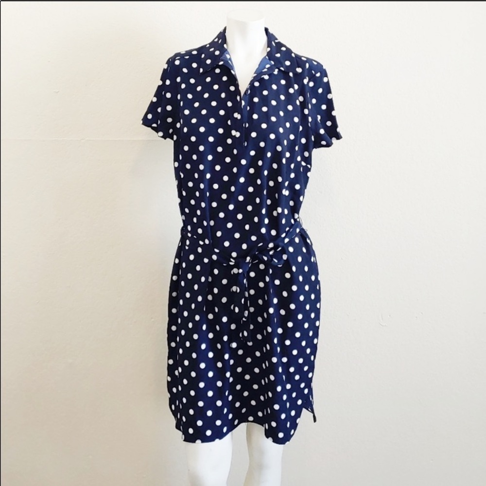 Ann Taylor Belted Blue & White Polka Dot Dress XS - Picture 2 of 6